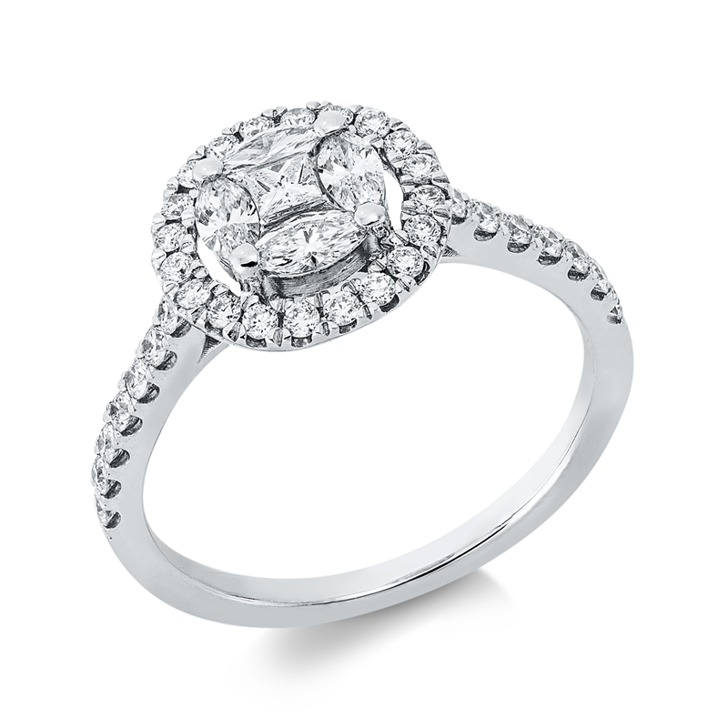 Image 90004478 - Ring 18 kt WG, 4 Navette 0,30 ct, TW-si, 1 Princ. 0,07 ct, TW-si, 34 Brillanten 0,39 ct, ...