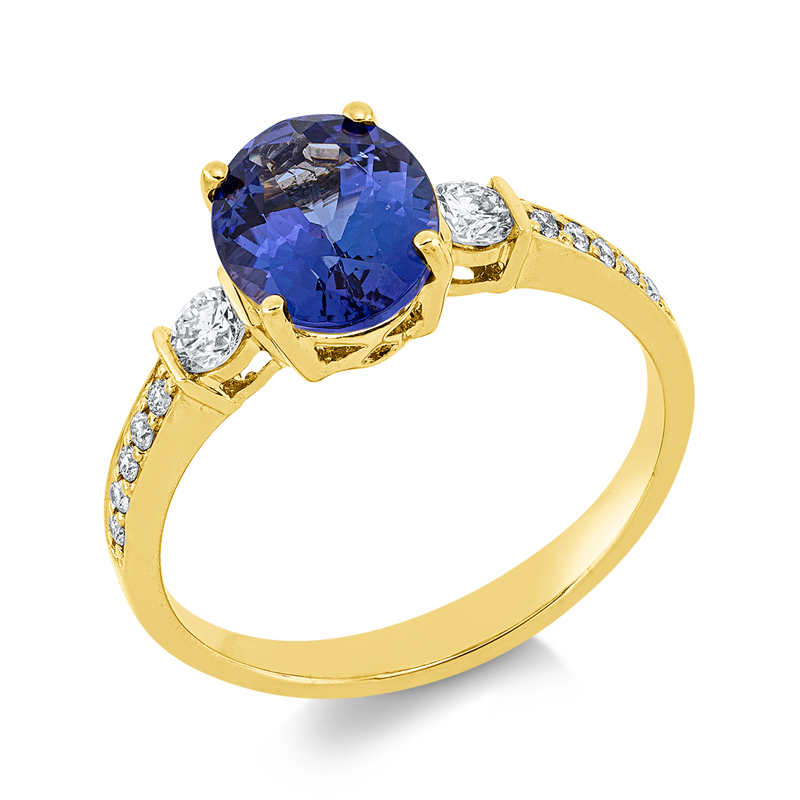 Image 90004480 - Ring 18 kt GG, 12 Brillanten 0,27 ct, TW-si, 1 Tansanit 1,98 ct blau, H:12,0 mm, B:8,8 ...