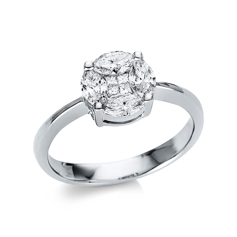 Image 90004663 - Ring 18 kt WG, 4 Princ. 0,07 ct, TW-si, 4 Navette 0,76 ct, TW-si, H:8,6 mm, B:8,5 mm, ...