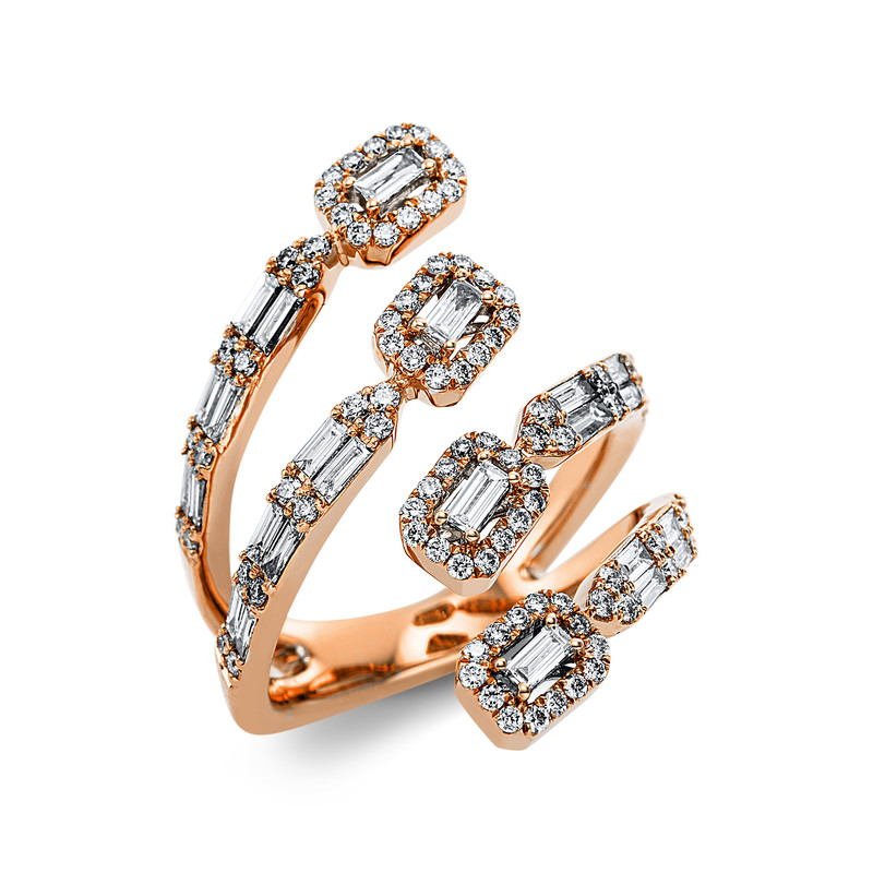 Image 90004706 - Ring 18 kt RG, 25 Baguette 0,74 ct, TW-si, 3 Trapeze 0,10 ct, TW-si, 92 Brillanten 0,53 ...