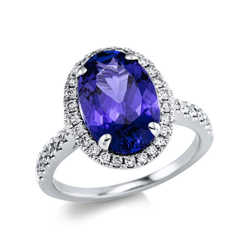 Image 90004707 - Ring 4er-Krappe 14 kt WG, 40 Brillanten 0,43 ct, TW-si, 1 Tansanit 5,00 ct blau, ...