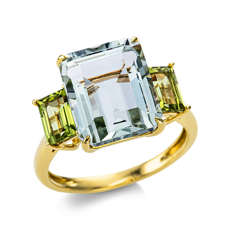 Image 90004708 - Ring 4er-Krappe 18 kt GG, 2 Peridot 1,20 ct grün, 1 Amethyst 5,80 ct grün, H:16,7 mm, ...