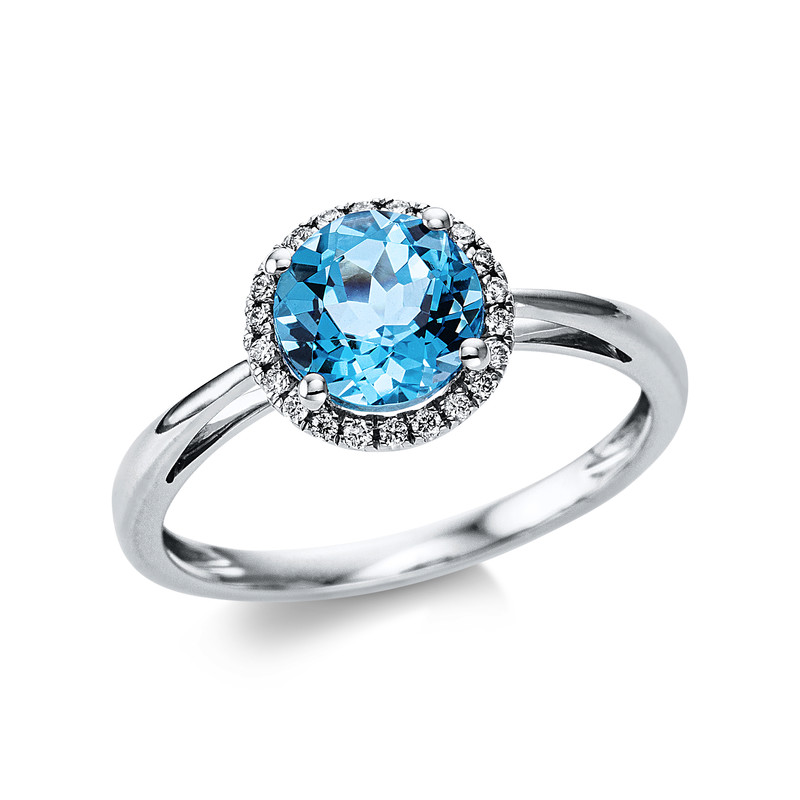 Image 90004709 - Ring 4er-Krappe 18 kt WG, 22 Brillanten 0,10 ct, TW-si, 1 Topas 1,40 ct blau, H:9,0 mm, ...