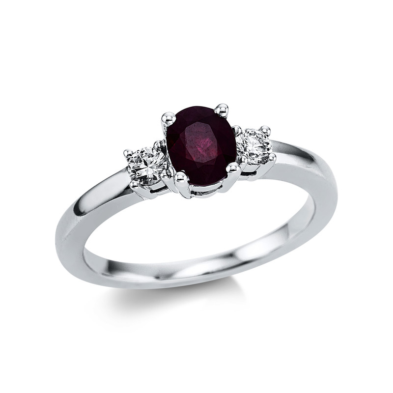 Image 90004711 - Ring 4er-Krappe 18 kt WG, 2 Brillanten 0,18 ct, TW-vsi, 1 Rubin 0,87 ct rot, ...