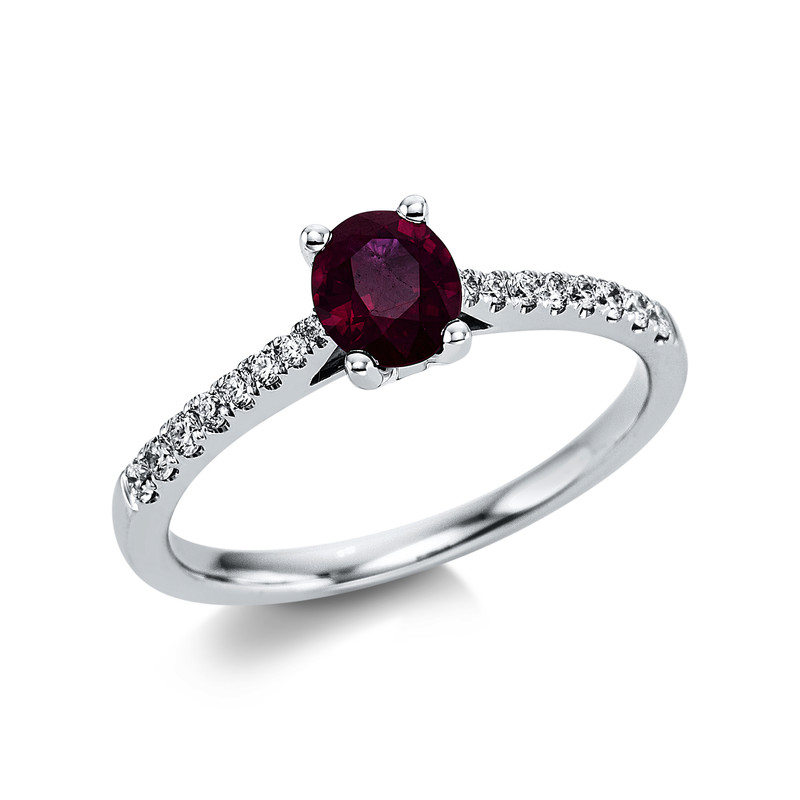 Image 90004712 - Ring 4er-Krappe 18 kt WG, 16 Brillanten 0,17 ct, TW-vsi, 1 Rubin 0,67 ct rot, ...