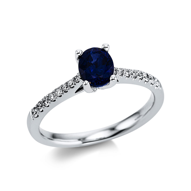 Image 90004713 - Ring 4er-Krappe 18 kt WG, 16 Brillanten 0,17 ct, TW-vsi, 1 Saphir 0,95 ct blau, ...