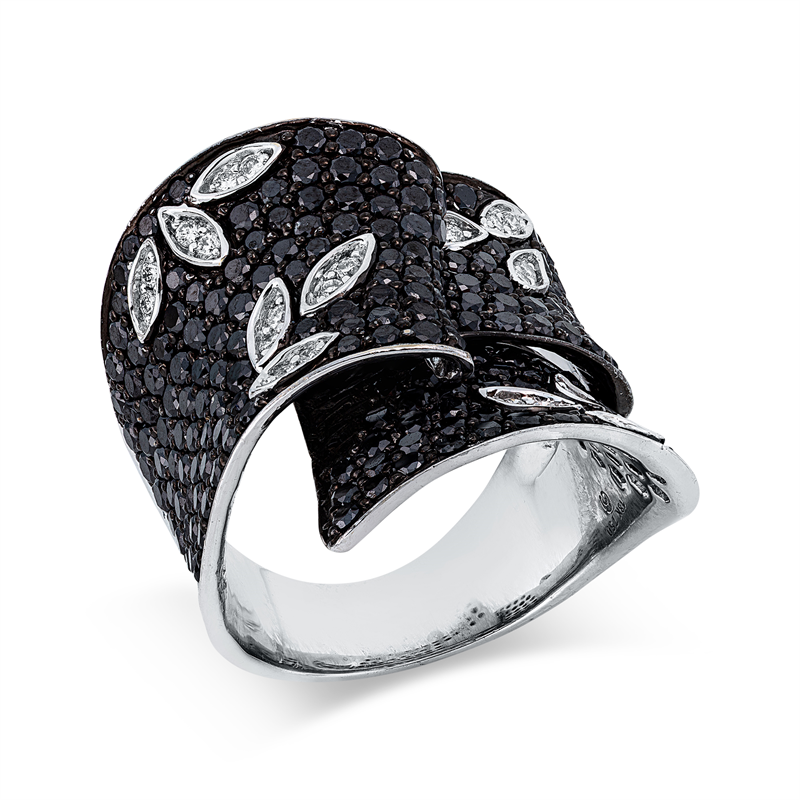Image 90004722 - Ring 18 kt WG, Fassung teils schwarz rhodinie, 24 Brillanten 0,23 ct, TW-vsi/si, 205 ...