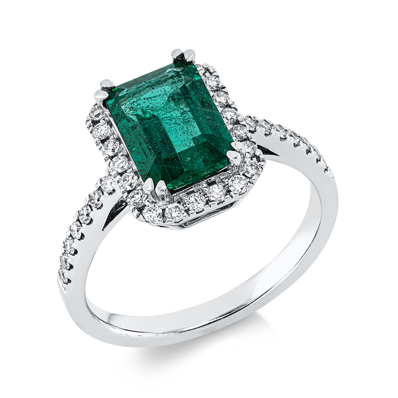 Image 90004724 - Ring 4er-Krappe 18 kt WG, 36 Brillanten 0,32 ct, TW-si, 1 Smaragd 2,06 ct grün, ...