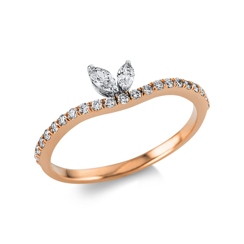 Image 90004574 - Ring 18 kt RG WG, 2 Navette 0,10 ct, TW-vsi/si, 21 Brillanten 0,19 ct, TW-vsi/si, ...