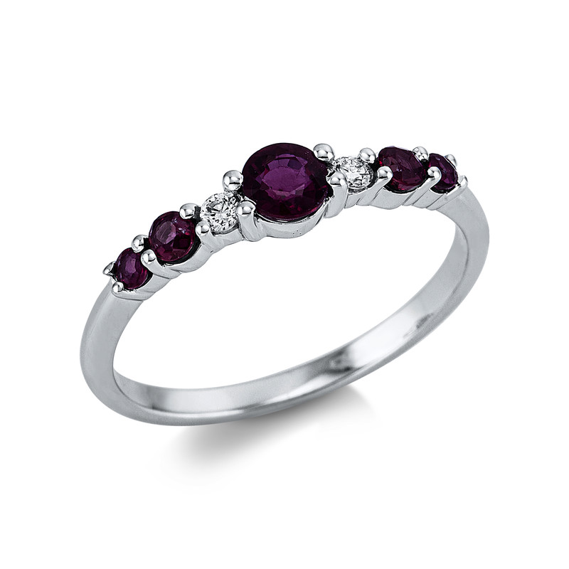 Image 90004582 - Ring 18 kt WG, 2 Brillanten 0,05 ct, TW-si, 5 Rubine 0,50 ct rot, H:3,8 mm, ...