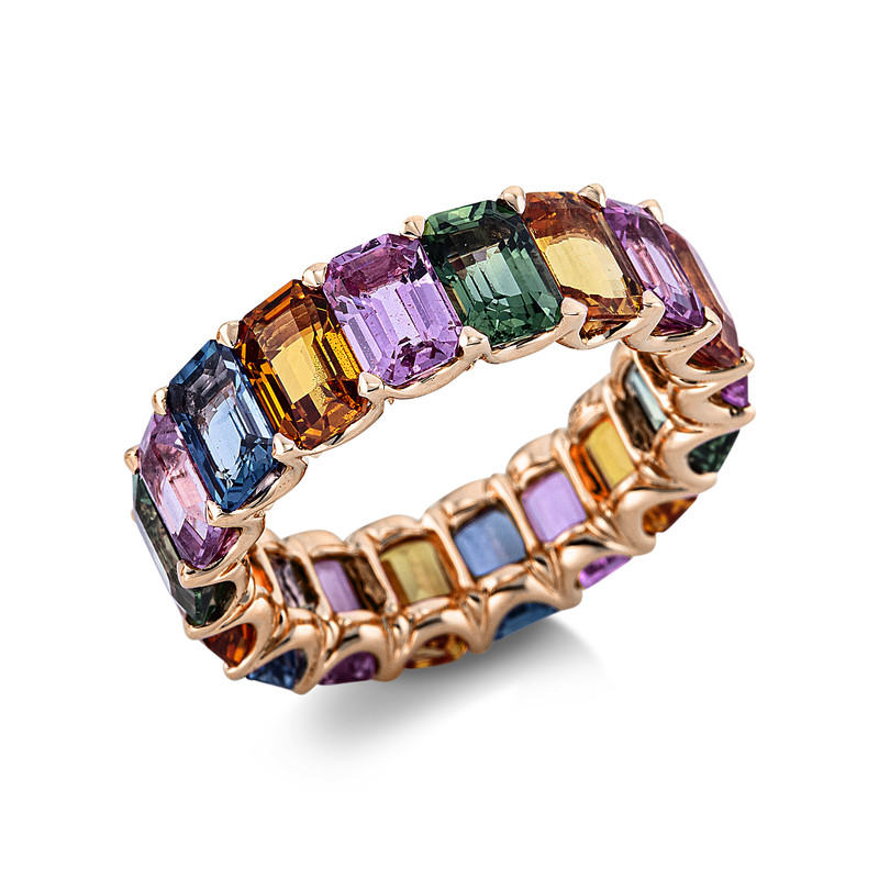 Image 90004583 - Ring 18 kt RG, 6 Saphire 3,49 ct pink, 12 Saphire 8,17 ct multicolor, B:6,3 mm, ...