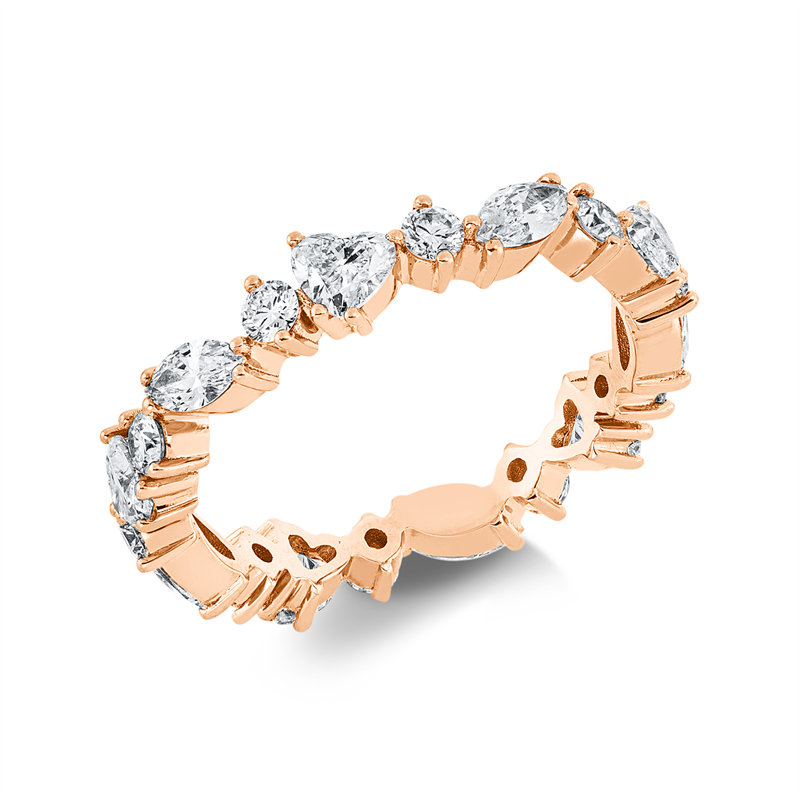 Image 90004595 - Ring 18 kt RG, 5 Herzschl. 0,76 ct, F-si, 10 Brillanten 0,43 ct, TW-si, 5 Navette 0,57 ...