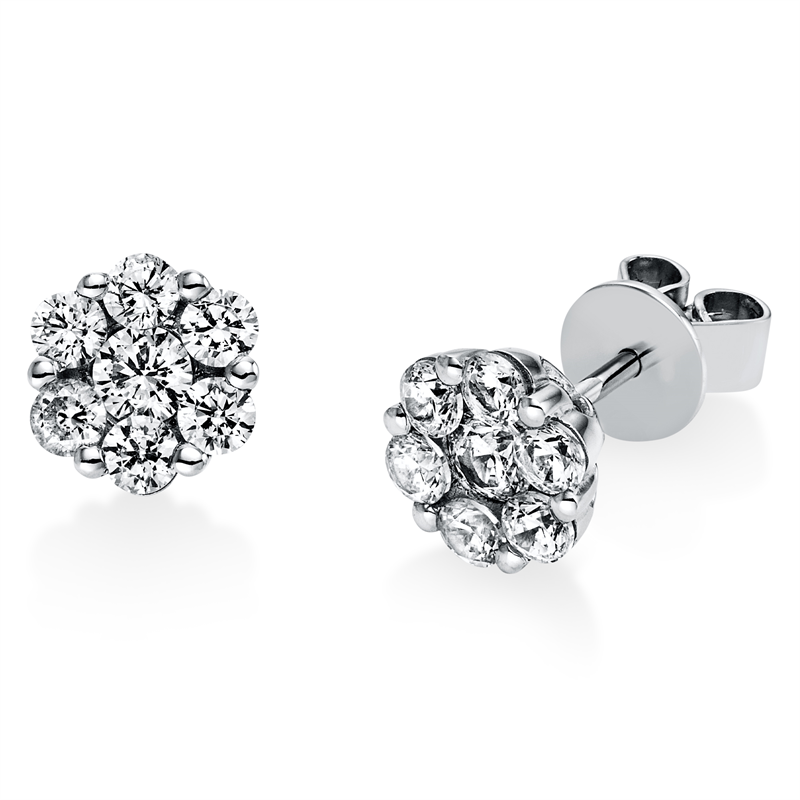 Image 90004601 - Ohrstecker 18 kt WG, 2 Brillanten 0,26 ct, TW-si, 12 Brillanten 0,77 ct, TW-si, B:7,9 ...