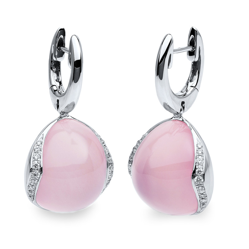 Image 90004606 - Ohrschmuck 18 kt WG, 36 Brillanten 0,28 ct, TW-vsi, 2 Rosenquarz 29,70 ct rosé, H:31,0 ...