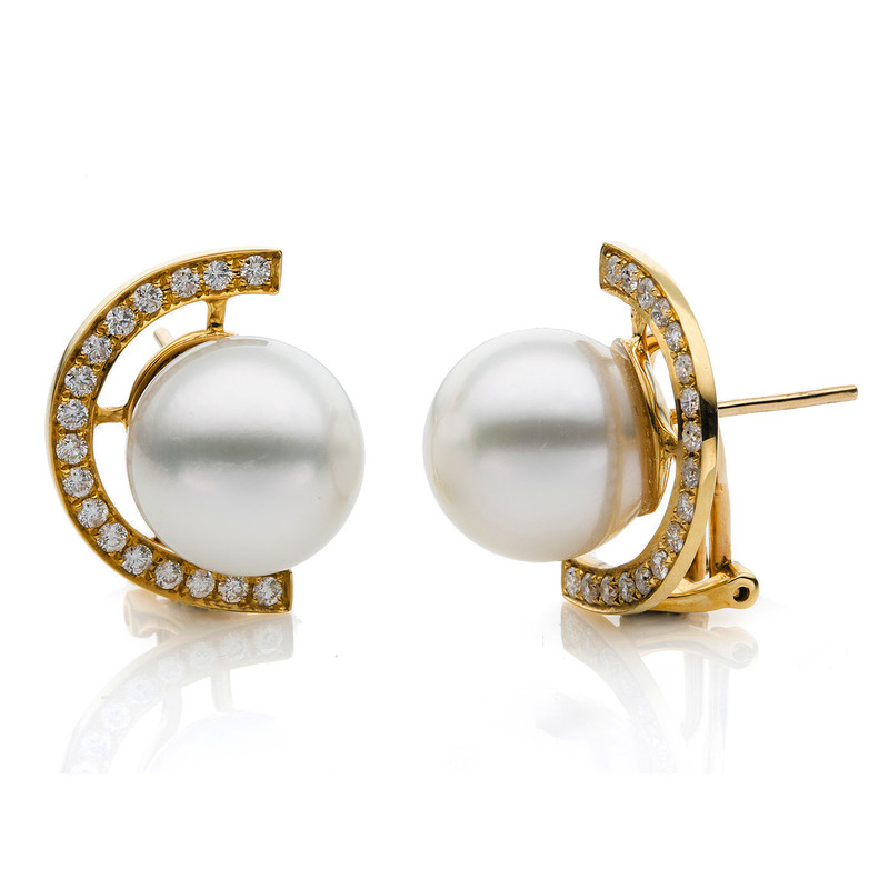 Image 90004607 - Ohrstecker 18 kt GG, 34 Brillanten 0,65 ct, W-si, 2 SS 12,5 mm, H:16,5 mm, B:19,7 mm, ...
