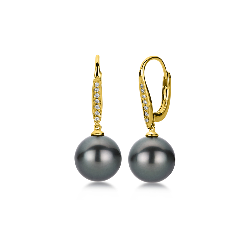 Image 90004609 - Ohrschmuck 18 kt GG, 14 Brillanten 0,07 ct, W-si, 2 TA dunkel 10 mm, H:27,3 ...