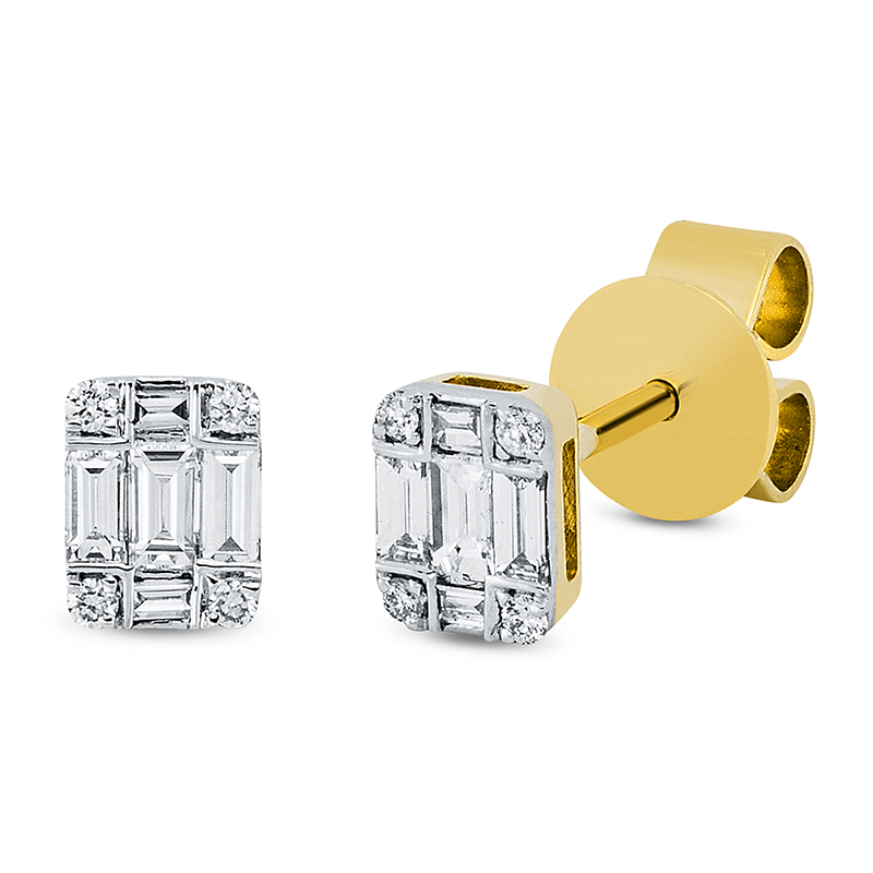 Image 90004768 - Ohrstecker 18 kt GG, Fassung rhodiniert, 10 Baguette 0,24 ct, TW-si, 8 Brillanten 0,04 ...