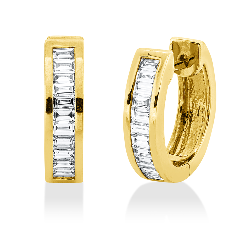 Image 90004777 - Creolen 18 kt GG, 22 Baguette 0,43 ct, TW-si, H:13,1 mm, B:12,2 mm, S:3,7 ...