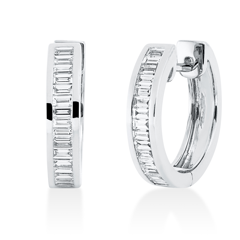 Image 90004784 - Creolen 18 kt WG, 32 Baguette 0,65 ct, TW-si, H:15,8 mm, B:15,9 mm, S:3,8 ...