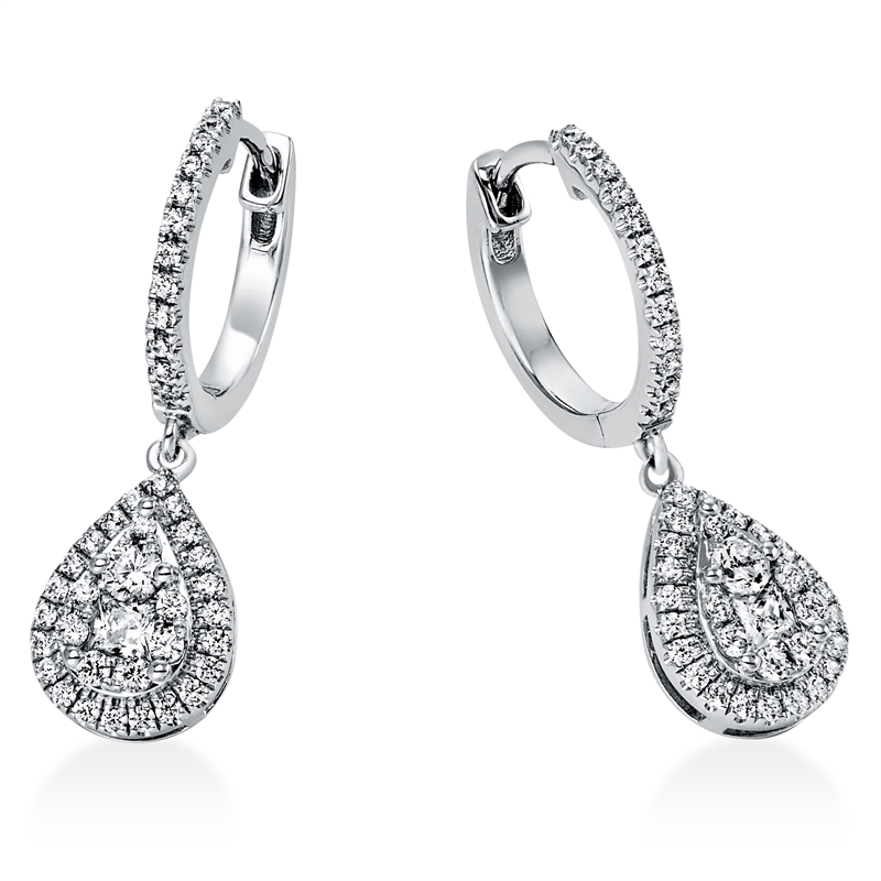 Image 90004850 - Ohrschmuck 950 Pt Platin Tropfen, 2 Brillanten 0,06 ct, TW-si, 2 Princ. 0,14 ct, TW-si, ...