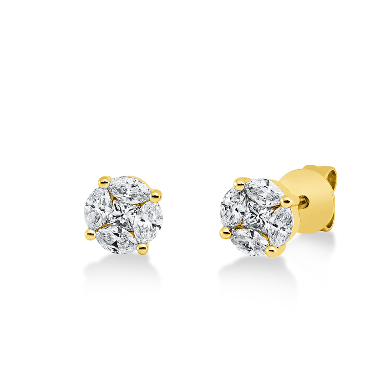 Image 90004858 - Ohrstecker 18 kt GG, 2 Princ. 0,08 ct, TW-si, 8 Navette 0,39 ct, TW-si, H:5,0 mm, B:5,1 ...