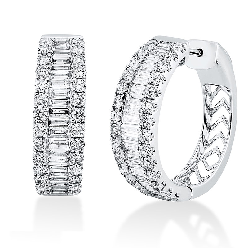 Image 90004800 - Creolen 18 kt WG, 42 Baguette 1,11 ct, TW-si, 56 Brillanten 1,46 ct, ...