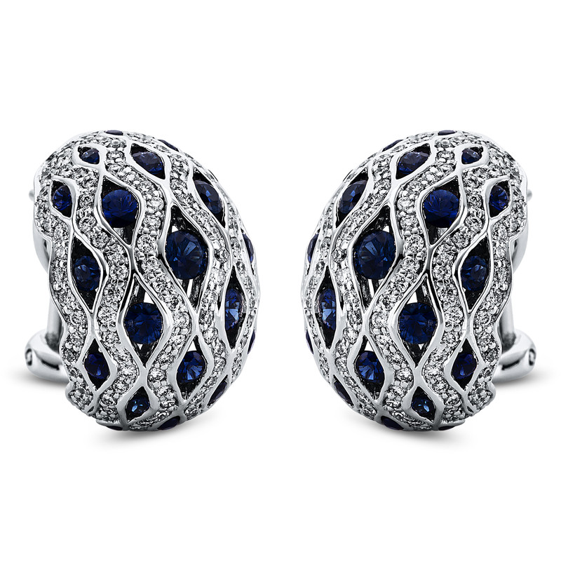 Image 90004804 - Creolen 18 kt WG, 276 Brillanten 1,24 ct, TW-vsi, 44 Saphire 1,51 ct blau, H:16,6 mm, ...