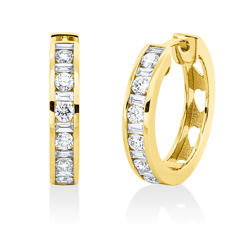 Image 90004810 - Creolen 18 kt GG, 14 Baguette 0,27 ct, TW-si, 12 Brillanten 0,55 ct, TW-si, H:18,0 mm, ...