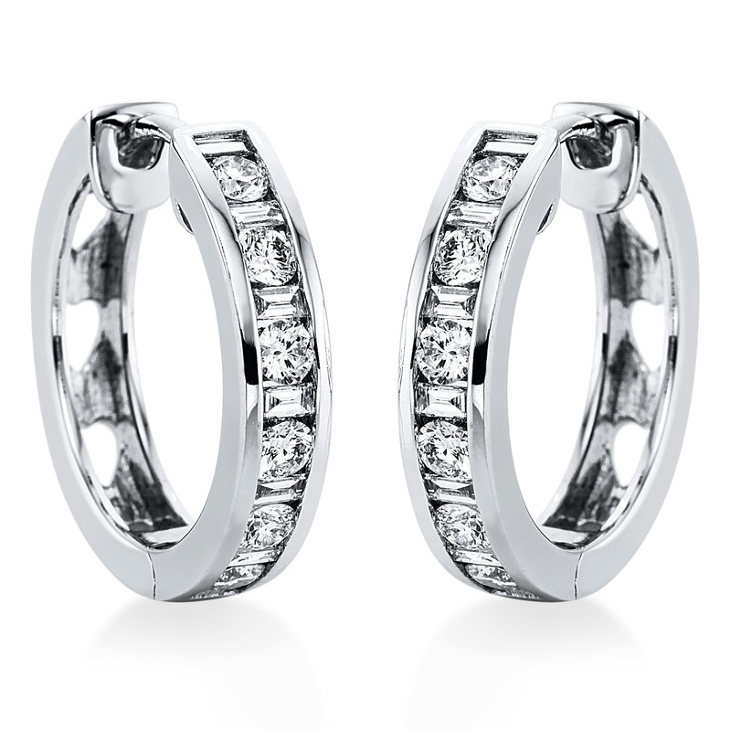 Image 90004816 - Creolen 18 kt WG, 12 Brillanten 0,55 ct, TW-si, 14 Baguette 0,28 ct, TW-si, H:18,0 mm, ...