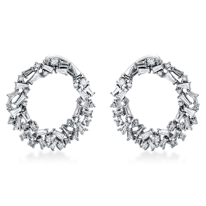 Image 90004817 - Creolen 18 kt WG, 44 Brillanten 0,84 ct, TW-si, 48 Trapeze 1,28 ct, TW-si, H:25,7 mm, ...