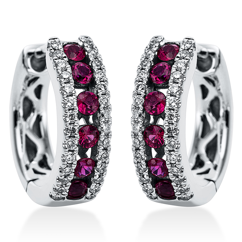 Image 90004835 - Creolen 18 kt WG, 56 Brillanten 0,17 ct, TW-si, 12 Rubine 0,35 ct ...