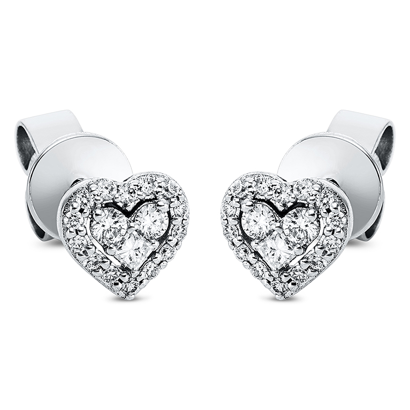 Image 90004836 - Ohrstecker 18 kt WG Herz, 2 Princ. 0,04 ct, TW-si, 4 Brillanten 0,07 ct, TW-si, 28 ...
