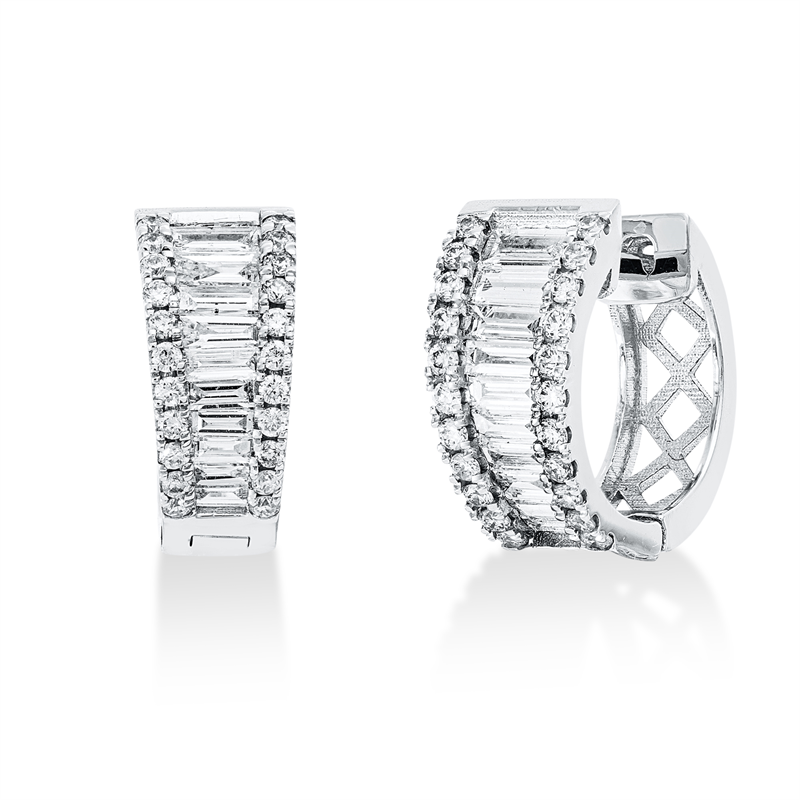 Image 90004886 - Creolen 18 kt WG, 18 Baguette 0,55 ct, F-vsi, 44 Brillanten 0,24 ct, ...
