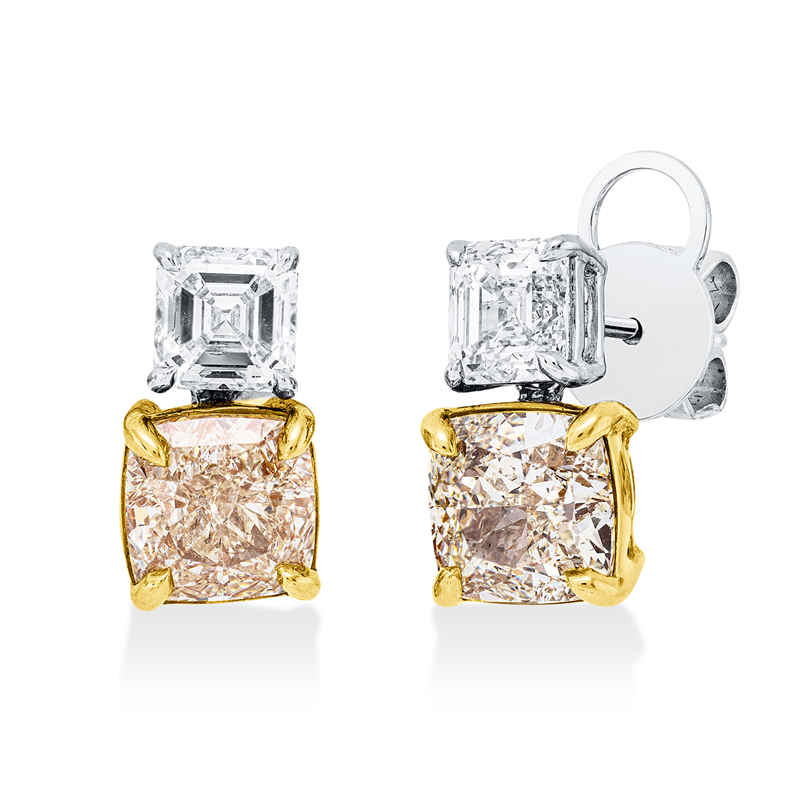 Image 90004888 - Ohrschmuck 4er-Krappe 18 kt GG WG, GIA 4pcs, 2 Cushion 3,58 ct, gelb-vsi, 2 Assher 1,40 ...
