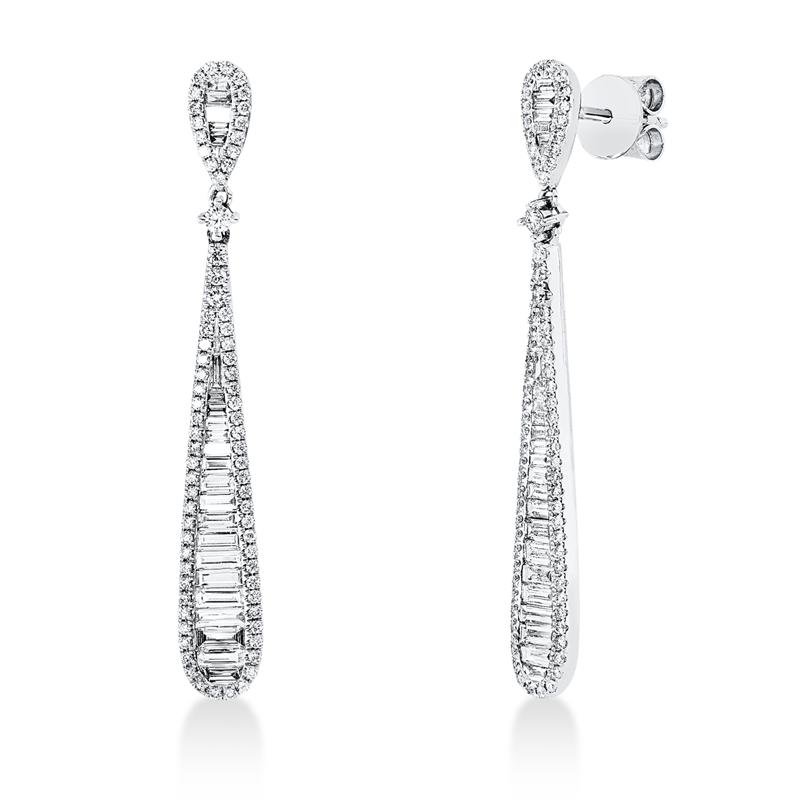 Image 90004893 - Ohrschmuck 18 kt WG, 47 Baguette 0,90 ct, TW-si, 150 Brillanten 0,44 ct, TW-si, H:40,3 ...