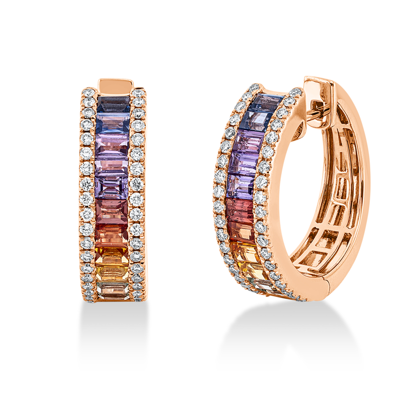 Image 90004901 - Creolen 18 kt RG, 76 Brillanten 0,44 ct, TW-si, 22 Saphire 2,26 ct ...
