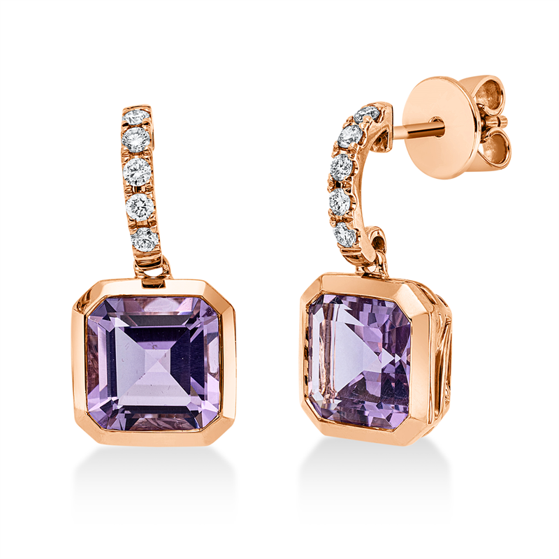 Image 90004910 - Ohrschmuck 18 kt RG, 10 Brillanten 0,20 ct, TW-si, 2 Amethyste 4,80 ct pink, H:19,9 mm, ...