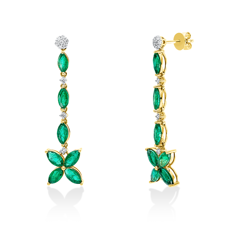 Image 90004920 - Ohrschmuck 18 kt GG WG, 20 Brillanten 0,19 ct, F-vsi, 14 Smaragde 4,19 ct ...