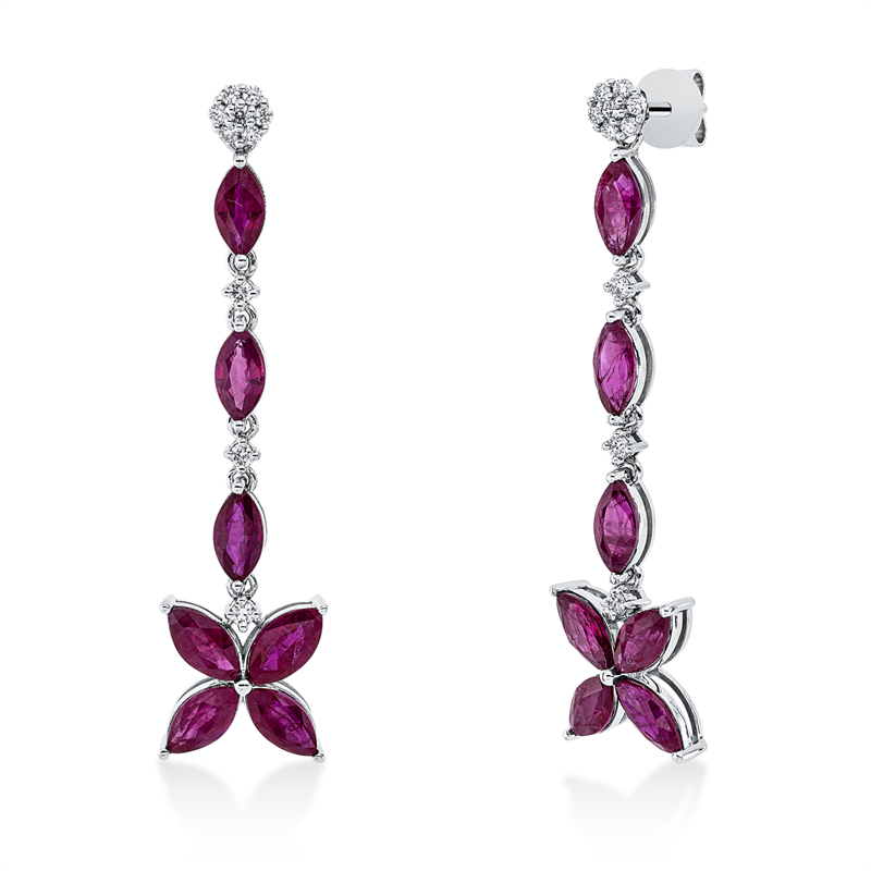 Image 90004921 - Ohrschmuck 18 kt WG, 20 Brillanten 0,19 ct, F-vsi, 14 Rubine 4,93 ct ...