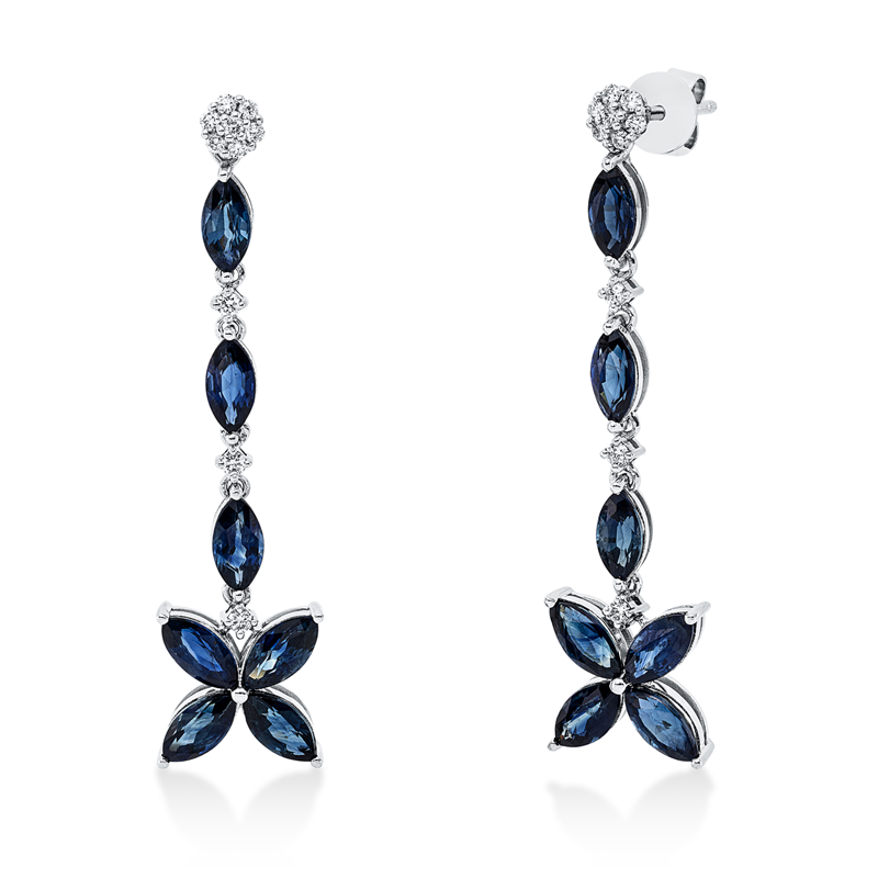 Image 90004922 - Ohrschmuck 18 kt WG, 20 Brillanten 0,19 ct, F-vsi, 14 Saphire 5,36 ct ...