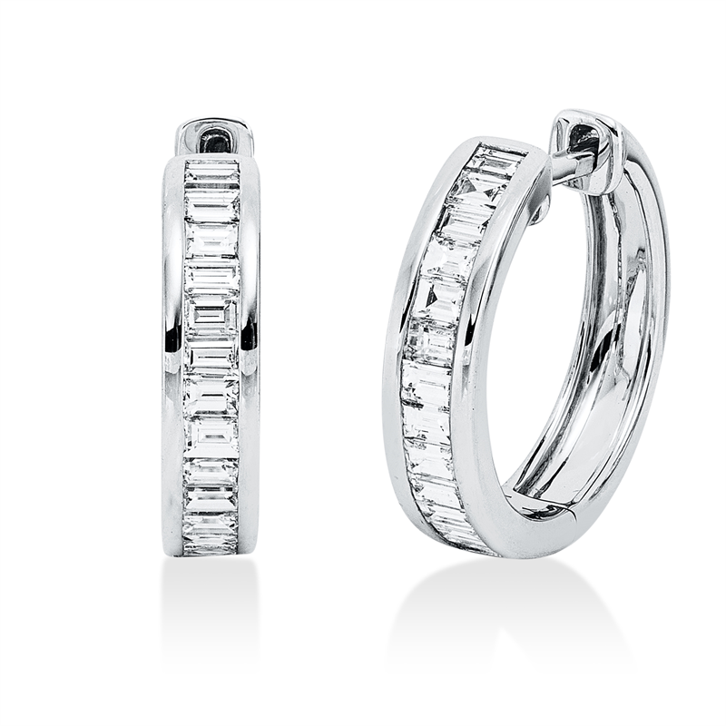 Image 90004965 - Creolen 18 kt WG, 26 Baguette 0,58 ct, TW-si, H:14,3 mm, B:14,9 mm, S:3,4 ...