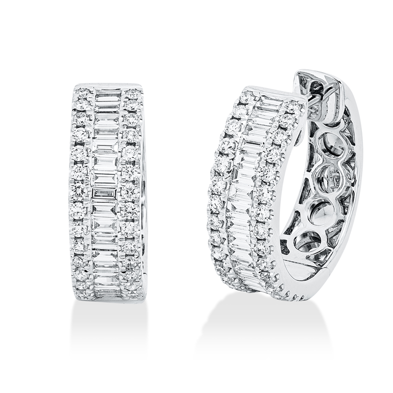 Image 90004967 - Creolen 18 kt WG, 35 Baguette 0,35 ct, TW-si, 60 Brillanten 0,28 ct, TW-si, H:13,8 mm, ...