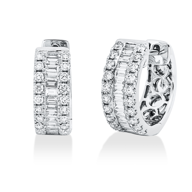 Image 90004968 - Creolen 18 kt WG, 28 Baguette 0,30 ct, TW-si, 40 Brillanten 0,32 ct, TW-si, H:12,1 mm, ...