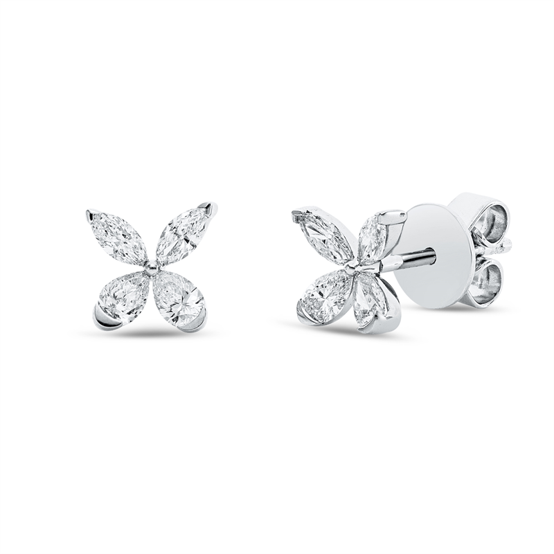Image 90004985 - Ohrstecker 18 kt WG, 4 Navette 0,19 ct, TW-si, 4 Tropfen 0,26 ct, TW-si, H:6,3 mm, B:6,4 ...