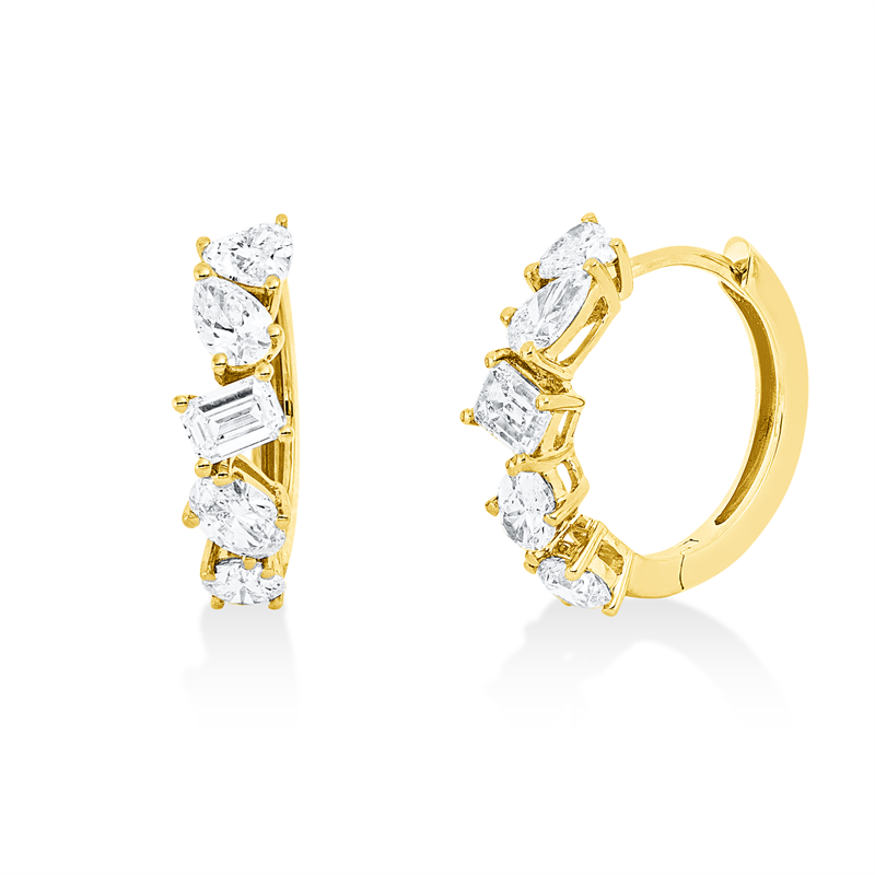 Image 90004986 - Creolen 18 kt GG, 2 Tropfen 0,27 ct, TW-si, 2 Oval 0,34 ct, TW-si, 2 Sm.schliff 0,38 ct, ...