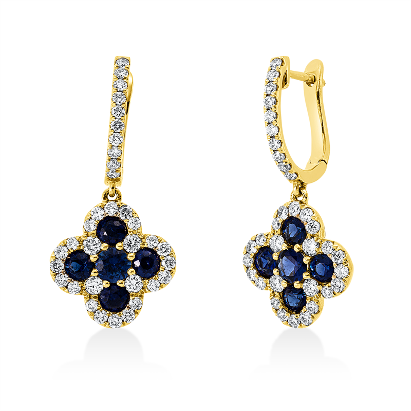 Image 90004992 - Ohrschmuck 18 kt GG, 68 Brillanten 0,98 ct, TW-si, 10 Saphire 1,57 ct blau, H:28,8 mm, ...