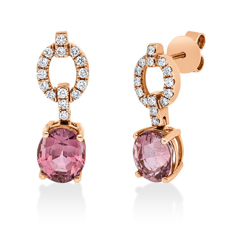 Image 90005158 - Ohrschmuck 18 kt RG, 30 Brillanten 0,27 ct, TW-si, 2 Turmalin 3,37 ct pink, H:19,1 mm, ...