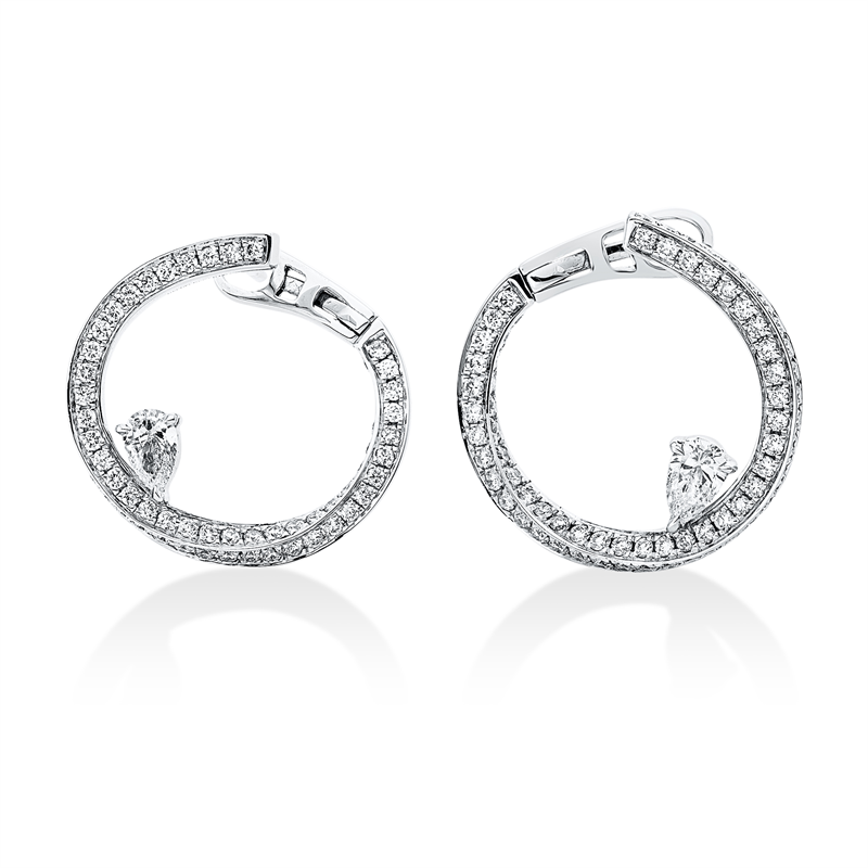Image 90005211 - Creolen 18 kt WG, 2 Tropfen 0,30 ct, TW-si, 144 Brillanten 0,69 ct, TW-si, H:17,5 mm, ...