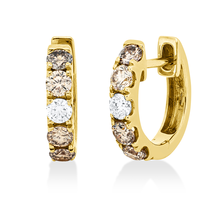 Image 90005217 - Creolen 18 kt GG, 2 Brillanten 0,12 ct, TW-si, 8 Brillanten 0,52 ct, braun, H:11,4 mm, ...