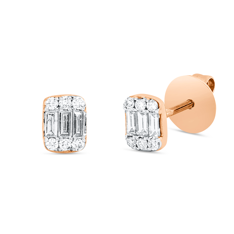 Image 90005219 - Ohrstecker 18 kt RG, Fassung rhodiniert, 6 Baguette 0,14 ct, TW-si, 12 Brillanten 0,08 ...